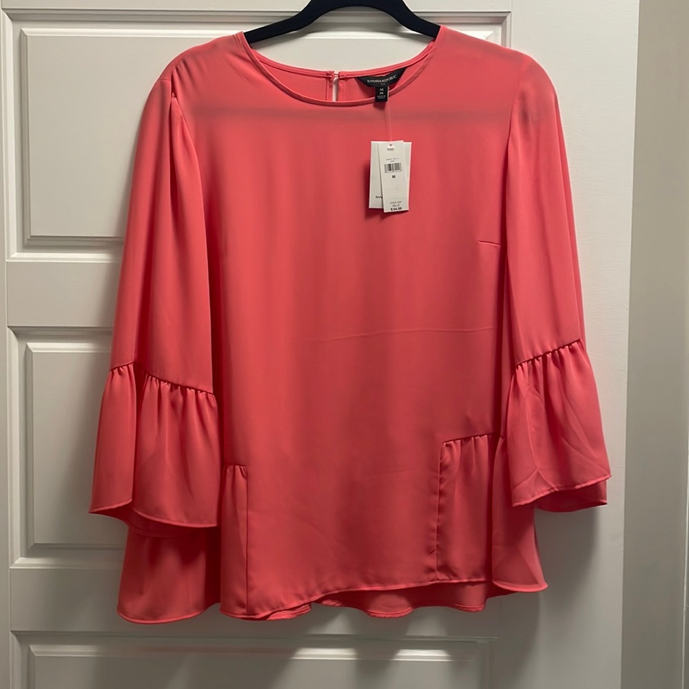 NEW Coral Blouse with Flowing Sleeves